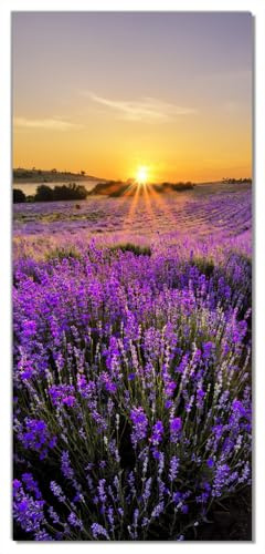 Wallario Selbstklebende Türtapete Sonnenuntergang über dem Lavendel - Türposter 93 x 205 cm Abwischbar, rückstandsfrei zu entfernen