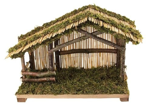 Fritz Cox Krippenstall | Strohstall aus Bambus, Stroh und Moos | für Ihre Krippenfiguren | in Deutschland hergstellt (für 20cm Figuren)