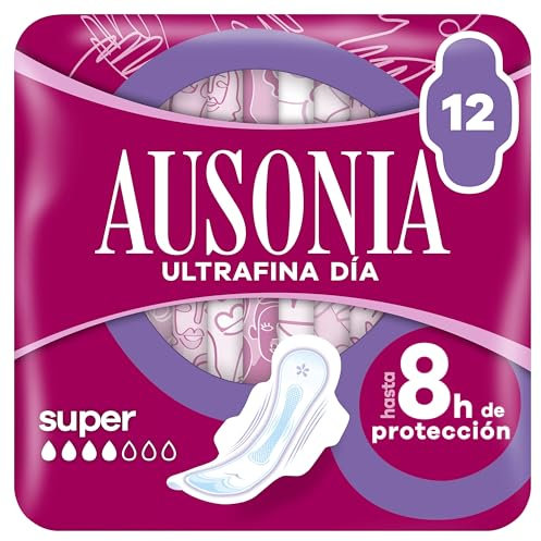 Ausonia Compresas Ultrafina Super Con Alas, 12 unidades, Para Protección Durante El Día, Hasta 8 Horas De Protección