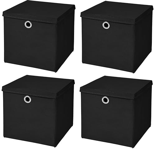 StickandShine 4er Set Schwarz Faltbox 32 x 32 x 32 cm Aufbewahrungsbox faltbar mit Deckel