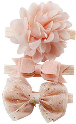 DAY8 3 Pcs Bandeau Cheveux Bébé Fille Baptême Hiver Fleur Bandeau Bébé Fille Naissance Cérémonie Photographie Noeux Enfant Headband élastique Fête Cadeau Naissance Bébé Anniversaire Pour 0.5-8 Ans