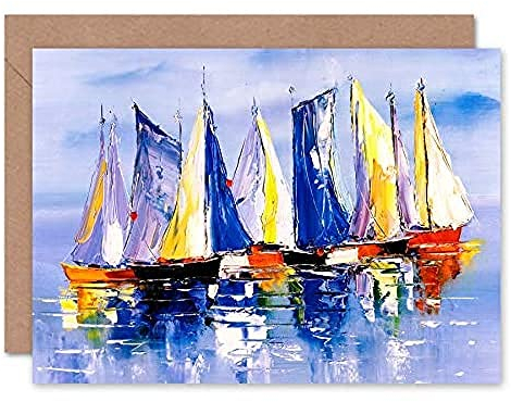 Wee Blue Coo Boats Sailing At Sea Greeting Card With Envelope Inside Premium Quality