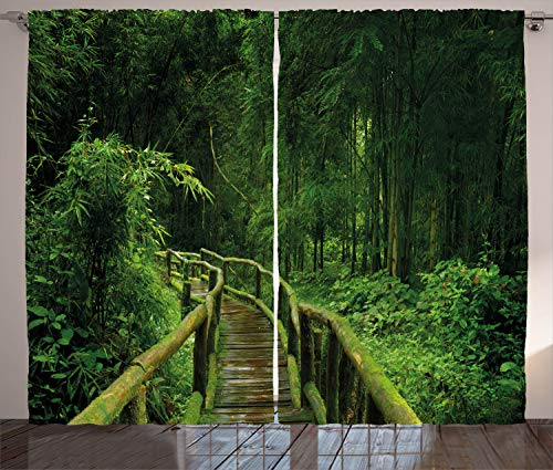 ABAKUHAUS Urwald Rustikaler Gardine, Tropical Thailand Wald, Schlafzimmer Kräuselband Vorhang mit Schlaufen und Haken, 280 x 225 cm, Grün