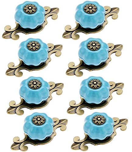 FBSHOP(TM) 8 Stück schöne Kürbisform Kabinett Knöpfe: Moderne Euro-Stil Blau Keramik Knöpfe Küchenschrank Hardware/Kommode Schublade zieht Griffe Möbelknopf