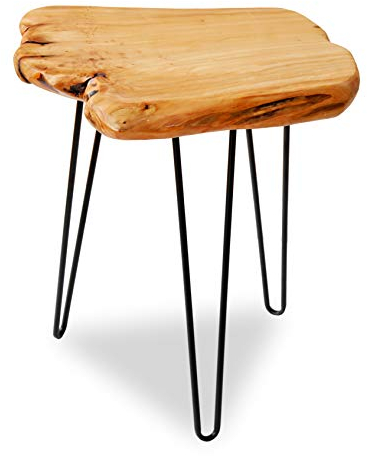 FRANKYSTAR Tavolino da caffè Design Industrial in Legno di Cedro e Ferro battuto con Bordi al Taglio Vivo Ideale per Salotto Vintage (40 x 40 x 53cm (LxPxH))