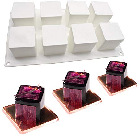 moule silicone dessert, Moule en silicone pour Glace Chocolat Pâtisserie Dessert, 8 Trous Forme de Carrés