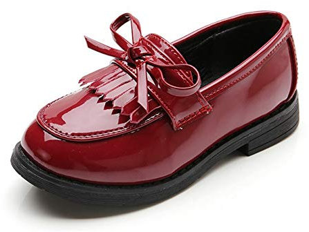 Mocassini Bambina in Pelle Scarpe da Bambina Stile Britannico con Fiocco.