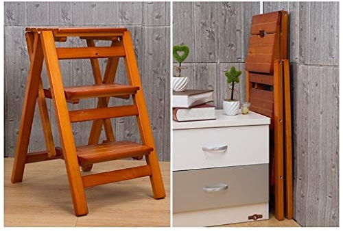 ZHZ-DT Haushaltsleiter Klappleiter Klappstufen Tritthocker - Leiterstuhl Trittleiter aus Holz - Stufenleiter Leiter-Regal Faltbar for Erwachsene Kinder Bibliothek Dachboden Workzone, Walnuss