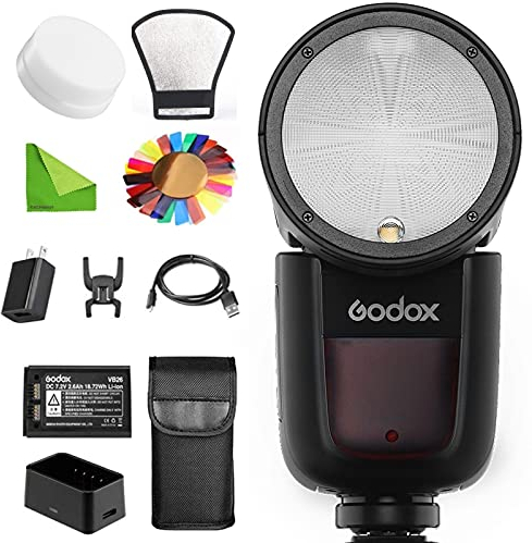 GODOX V1-N Blitz für Nikon, 2,4 G TTL-Rundkopf, 76 W/s, HSS 1/8000, 480 Aufnahmen bei voller Leistung, 1,5 s Aufladen, 2600 mAh Lithium-Batterie.