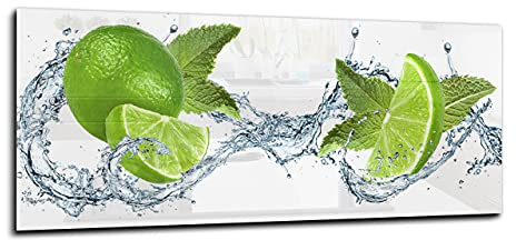 Canvasfly Wandpaneele für Küche, Deko-Spritzschutz für Küchenrückwand Glas, Bilder aus Glas Gehärtet, Küchen-Deko Glasplatte aus Vorgespanntem Glas, Küchenrückwandplatte 150x60 | Limette