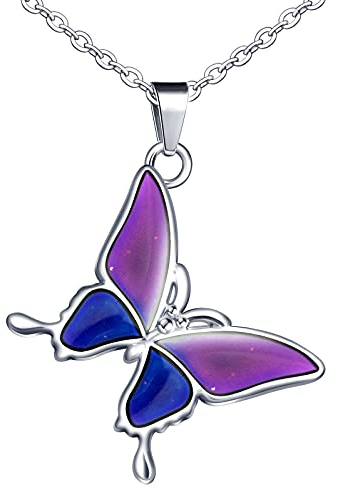 Feilok Kette Damen Halskette Kette Edelstahl Schmetterling Anhänger Thermo Stimmung Farbwechsel für Sie Frau Mädchen