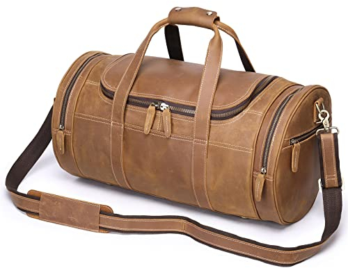 Klassische Sporttasche für Männer Frauen, Herren Große Kapazität Reise Duffel Echtes Leder Weekender Overacht Tasche Tragen Sie auf Tasche Gepäck Handtasche for Geschäftstudio Sport Fitness Wochenend