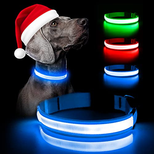 Weesiber LED Hundehalsband Wiederaufladbar – Verstellbare reflektierende Leuchtende Hundehalsbänder Super hell blinkend Haustier für kleine mittelgroße große Hunde (XL,Blau)