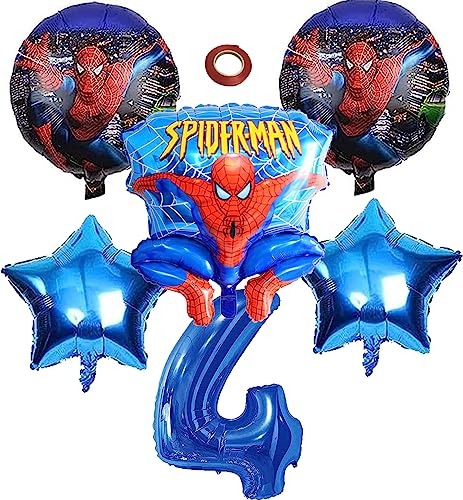 Spiderman Luftballon 4. Geburtstag,6pcs Spiderman Ballons,Spiderman Geburtstags Luftballons,Spiderman Geburtstagsdeko Set,Spiderman Geburtstagsdeko für Mädchen Jungen Geburtstagsfeier