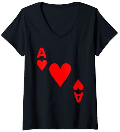 Damen Ass der Herzen Kartendeck, Halloween-Kostüm, passendes Geschenk T-Shirt mit V-Ausschnitt