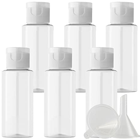 ZEOABSY 6 Pièces 40 ML Transparent Bouteille en Plastique avec Bouchon à Charnière Transparent, Épaule Plate Vider Bouteille Ronde en PET de Voyage pour Cosmétiques Liquides