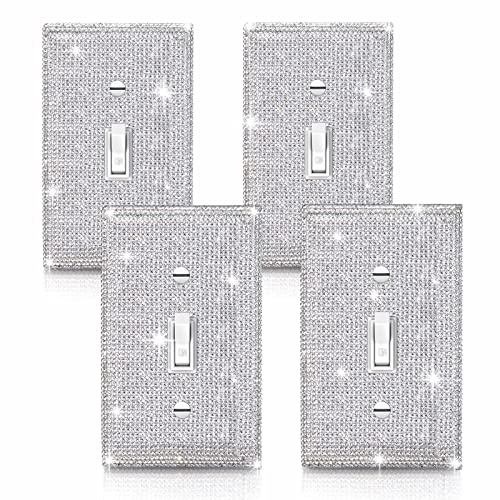 4 Pcs Silver Shiny Silver Rhinestones Wall Plate 1 Gang Toggle Light Switch Cover Decorative Durable Switch Covers