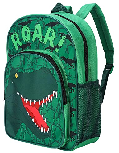 William Lamb Dinosaur Green Kids Childrens Premium Backpack School Rucksack Travel Bag Boys Girls with side mesh pocket and front zipped pocket, Multicolour, 36.7cm (H), 26cm (W), 13cm (D)