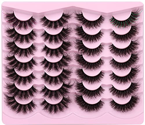 Newcally 14 Paare Künstliche Wimpern 2 Typen Flauschige Falsche Wimpern D Curl Fluffy Volume False Lashes Künstliche Nerzwimpern Natürlicher Look Wimpern Wiederverwendbare