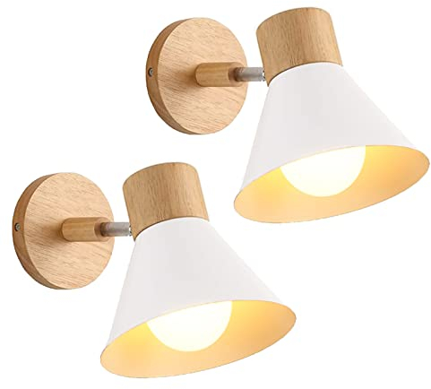 LIGKIN 2PCS Wandleuchten Innen, Moderne Industrielle Wandlampe, E27 Drehbarer Wandleuchte Holz Dekorative Innenbeleuchtung für Schlafzimmer Wohnzimmer Flur Cafe, Ø18cm