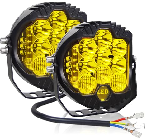 PICAA 2tlg 5 Zoll 50W LED Arbeitsscheinwerfer, Rund 3000K Gelb Led Scheinwerfer 12V 24V Nebelscheinwerfer für Auto Offroad 4X4 Traktor LKW SUV ATV Boot