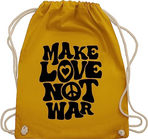 Turnbeutel Rucksack - Sprüche Statement - Make love not war I Hippie I Flower Power - Unisize - Senfgelb - mit aufschrift peace stoffbeutel statements zeichen sporttasche sprüchen tasche spruch