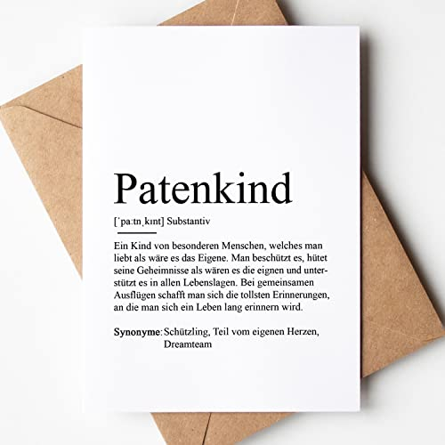 KAMEWI® Grußkarte PATENKIND Definition | Klappkarte mit Briefumschlag aus Kraftpapier | Glückwunschkarte Taufe Pate Patin