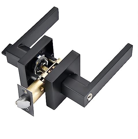 Qrity Cerradura de puerta Juego de Manillas para Puerta Pasillo de Privacidad con Llaves para Dormitorio, Baño, Guardarropa, Oficina, Tamaño de Cierre 60/70 mm, Cuadrado, Negro