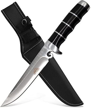 by GER-SABER Jagdmesser festehende Normal Klinge inkl. Gürtelholster 31,5cm Einhandmesser - Outdoor Messer für jedes Abenteuer, Survival Bowiemesser für Camping, Jagd, Wandern und mehr (SA25)