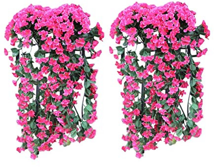 Denxahao 2 Stück Kunstblumen Veilchen Hgende Blumen Kunstblumen Hängend Künstliche Blumen an der Wand, Hängende Blumen, 85cm für Büro Zuhause Dekoration Hochzeit Party (Hot Pink)