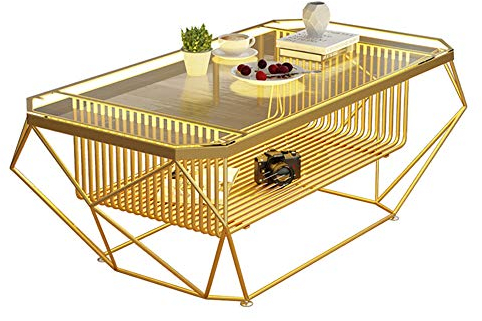 ZEELYDE Table Basse Salon,Table d'appoint Rectangle Table Basse Nordique Moderne à 2 Niveaux avec Plateau en Verre Trempé et Bande Lumineuse pour Salon Bureau Studio