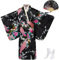 Girl Kimono Kids Dress Traditional Clothing Silk Fabric Robe Wedding Wear Party Performance Gown,Cosplay Costume Set with Folding Fans and Tabi Socks,150 CM,Black