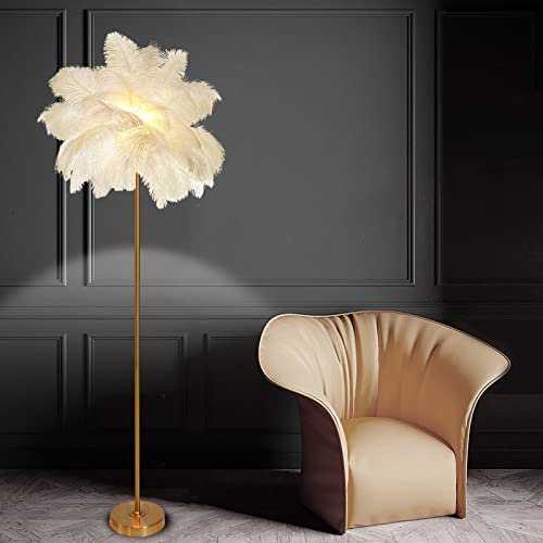 Led Floor lamp Ostrich Feather Lamp, Feather Palm Tree Floor Lamp for Living Room Modern,White Ostrich Feathers Lampshade LED Standing Lamps Living Room Bedroom Office Hallway
