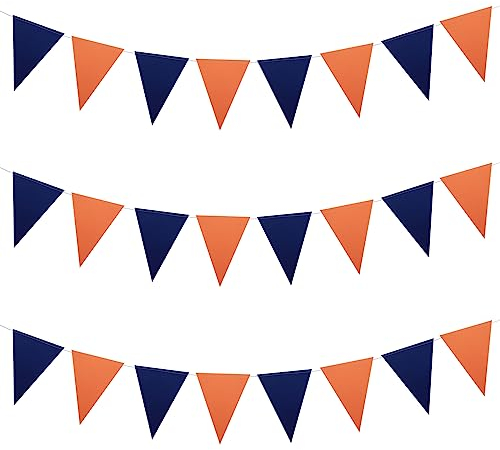 Meetppy 3 Stück Orange und Marineblau Doppelseitige Papier-Glitzer-Wimpel Banner Papier Dreieck Flaggen Wimpelkette Hängende Dekoration für Abschlussfeier Geburtstag Babyparty