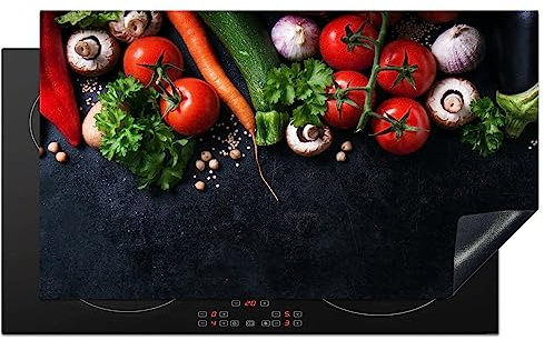 KitchenYeah© Coperchio Piano Cottura 90x52 cm Cucina Copri Fornelli Tappetino Induzione Antiscivolo Piastra Protezione Verdura - Erbe - Spezie - Nero - Rustico - Cucina