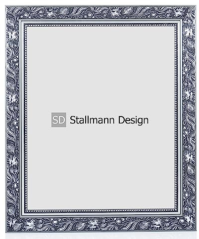 Stallmann Design Bilderrahmen Barockrahmen SWAN | 50x70 cm | Silber | Echtholz-Bilderrahmen antik | 80 andere Größen verfügbar | Fotorahmen aus Holz im Vintagestyle