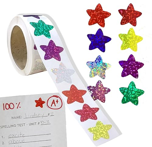 Sterne Sticker Glitzer Belohnungssticker 500 Stück Sticker Klein Rolle 2,5cm Sterne Aufkleber für Kinder Schule Lehrer Belohnungsaufkleber (Bunte)
