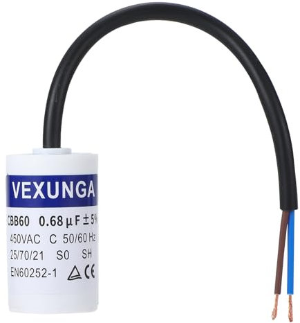 VEXUNGA Kondensator 0,68uF 450V Anlaufkondensator 0,68µF AC Motorkondensator CBB60 SH 0,68 MFD 450VAC Kondensatoren 30x51MM 50/60Hz mit Kabel