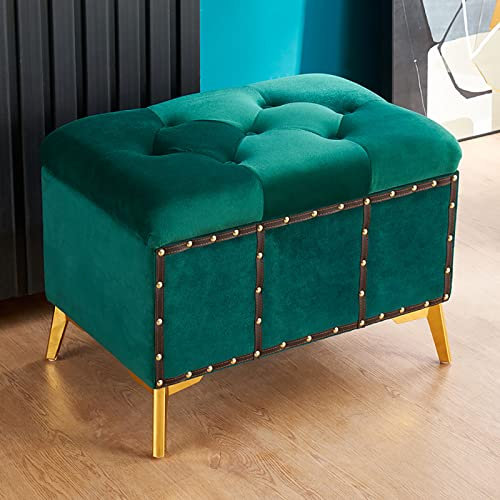 SAZDFY Modern Samt Gepolstert Gepolstert Mit Niete Brust Fußstütze Tritthocker Für Eingangsbereich Schuhbank Ende des Bettes-Dark Green 80x40x45cm(31x16x18inch)