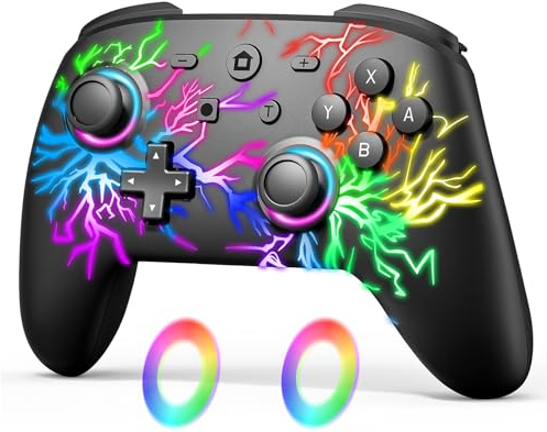 Fanlacy Manette Switch LED, Manette Switch sans Fil pour Switch/Switch OLED/Switch Lite Controller avec 6 Axis Gyro/Fonction de Réveil/Vibration Réglable/Turbo