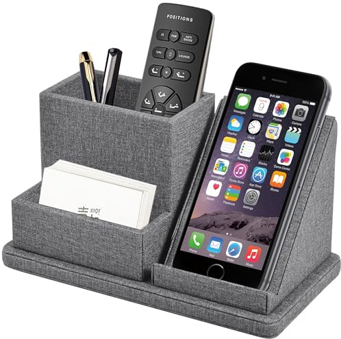 XNONE Multifunktions-Stifte-/Bleistifthalter - Leinenleder Ausgezeichnete Touchscreen-Lösung für Mobiltelefone Visitenkartenhalter/Klebenotiz-Ablage, Schreibtisch-Organizer für Bürobedarf