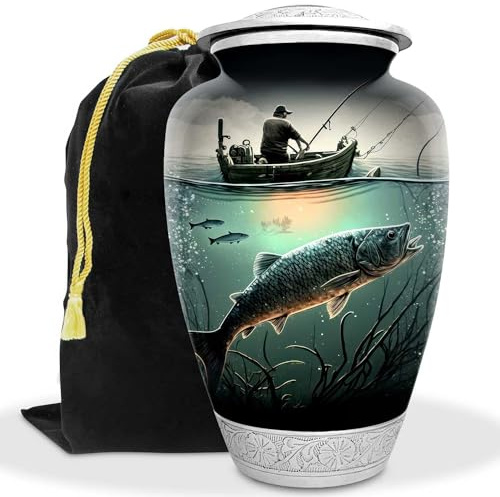 Fishing Urn for Human Ashes | Large Handcrafted Funeral Memorial | Decorative Cremation Fishing Urn for Women and Men