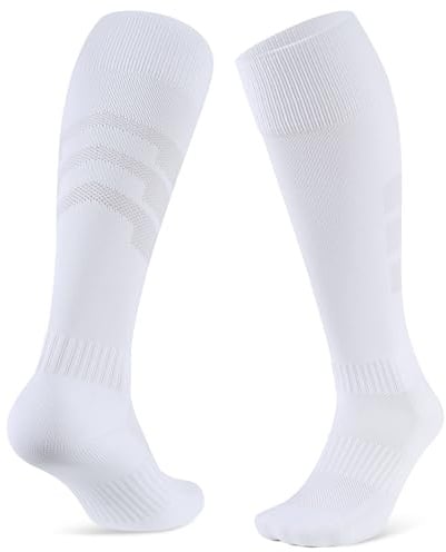 CLOSEMATE 2 Pairs Football Knee High Sport Socks for Men Women | Cushioned athletic socks with anti-blister tab, arch support & breathable mesh for soccer, football, hockey and baseball