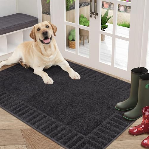 BEQHAUSE Large Door Mat Indoor 80x120cm, Super Absorbent Dirt Trapper Front Doormats Washable TPR Non-Slip Entrance Inside Floor Mats Rug for Entryway Pets and Dogs (Dark Grey)