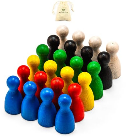 Waldfelsen® Halmakegel: 24 Halmakegel aus Buchenholz in fünf Zubehör für Brettspiele