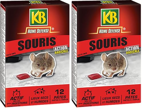 KB HOME DEFENSE SOURIPAT - Pâtes Anti-Souris 120 g - Action radicale - Actif dès la 1ère ingestion - Spécial lieux secs et humides - 12 sachets de 10g - prêts à l'emploi- jusqu'à 4 stations d'appâtage
