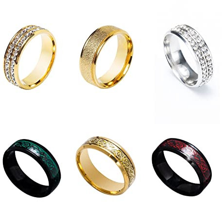 WOMELF 8cm cravates en soie for hommes accessoires de mariage hommes cravate poche carré boutons de manchette avec cravate anneau broche broche hommes cadeau (Color : 6PC-Rings)