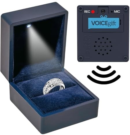 VOICEGIFT Aufzeichnbare Ringbox mit LED-Licht – nimmt Stimme, Musik und mehrere Nachrichten bis zu 60 Sekunden auf – Verwendung für besondere Anlässe, Verlobungen oder Hochzeitsfeiern