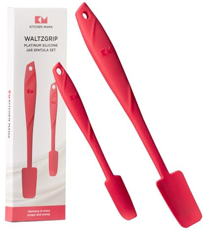 Kitchen Mama WaltzGrip Platinum Silicone Jar and Can Spatula Set: Heat-Resistant, Dishwasher Safe, Ergonomic Grip, Perfect for Mixing and Scraping, Nonstick Cookware (Red)