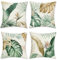 Bonhause 4er Set Kissenbezüge Tropische Blätter 45 x 45 cm Grün Braun Blätter Polyester Leinen Dekorative Kissenhülle Zierkissenbezüge für Sofa Garten Outdoor Dekoration